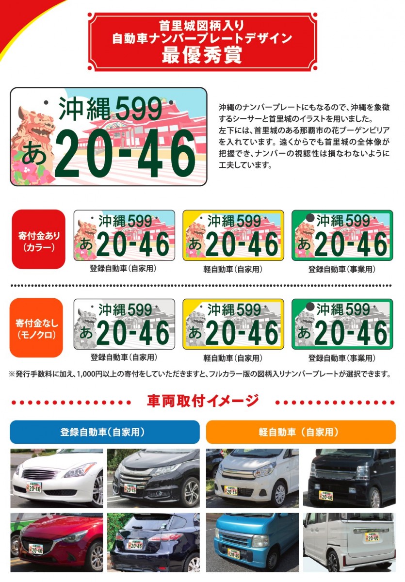 首里城図柄入り自動車ナンバープレートデザイン最優秀賞