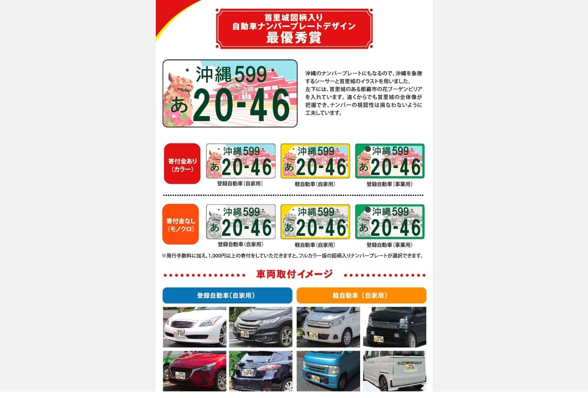 首里城図柄入り自動車ナンバープレート